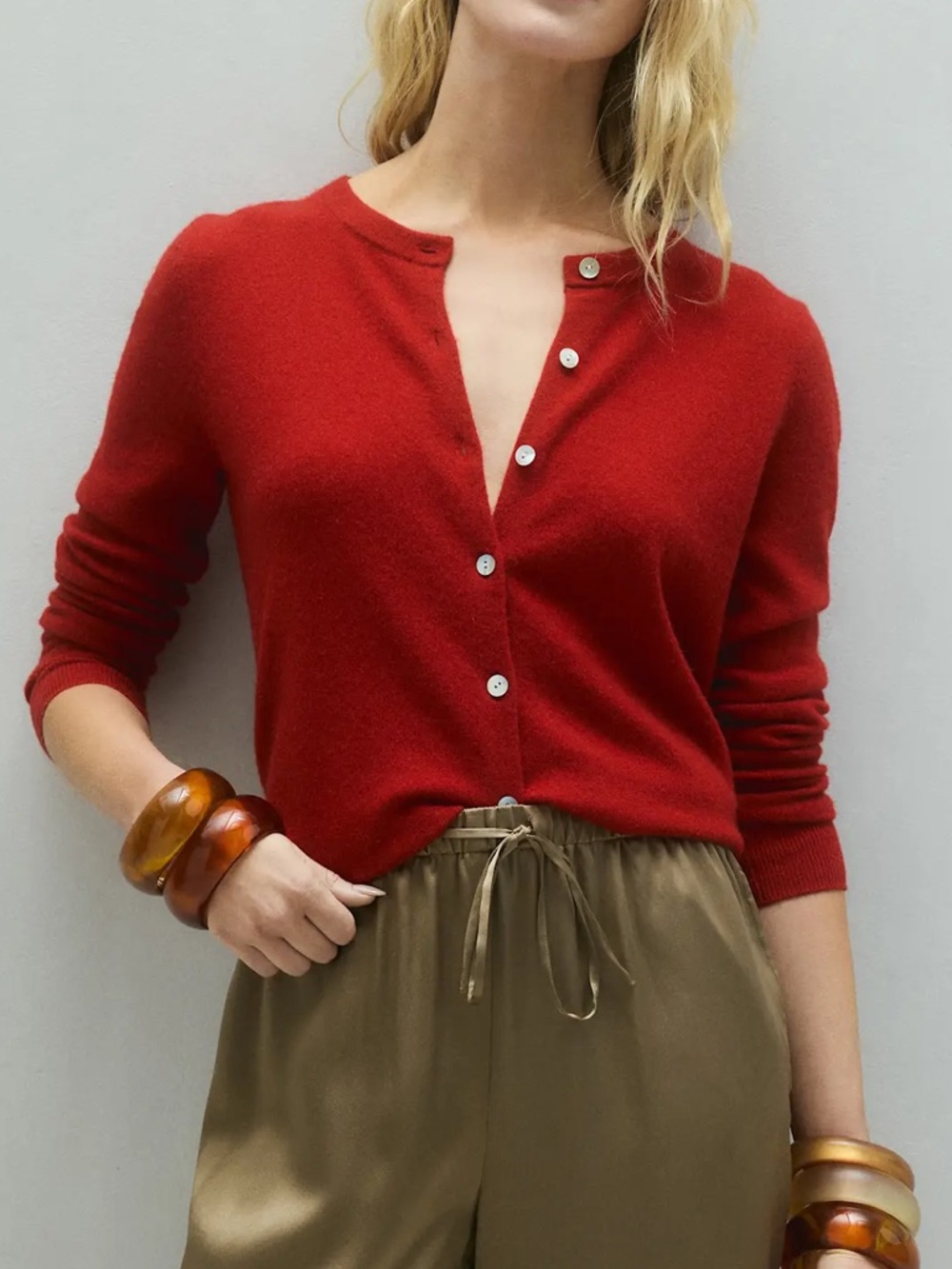 Quince Red 100% Cashmere Cardigan